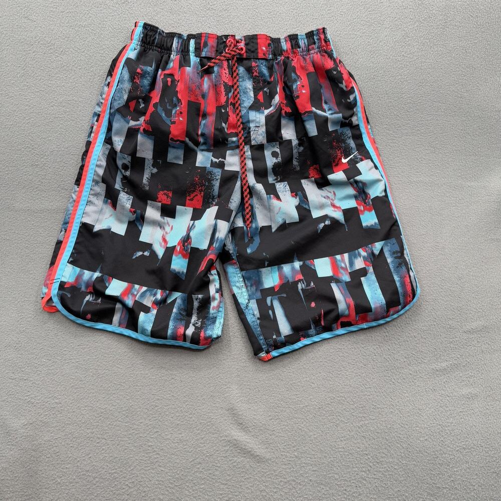 Nike Shorts Mens Medium Black Red Blue Swim Trunks Volley Mesh‎ Lined NESS7416